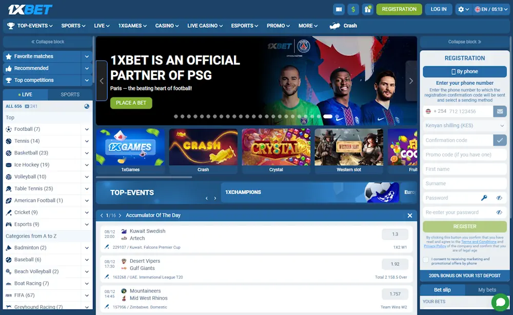 1xBet Kenya Casino and Sportsbook Screenshot